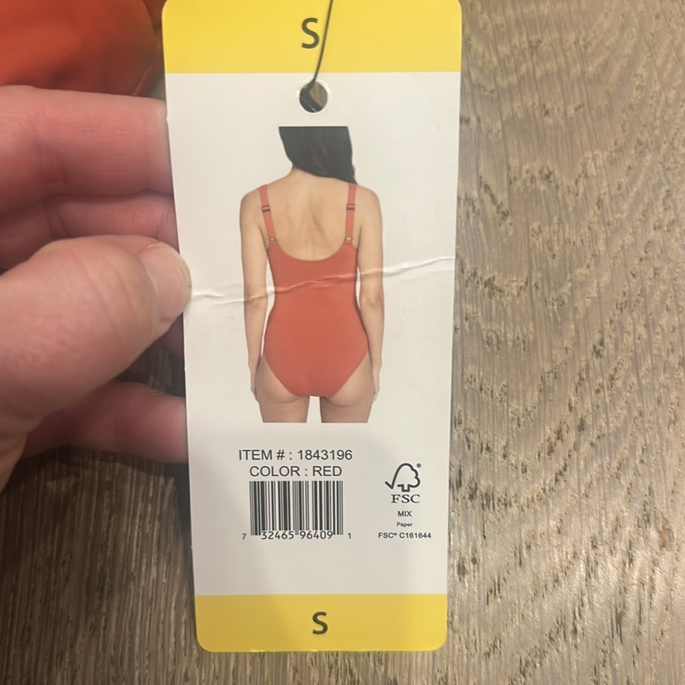DKNY Red Shirred Keyhole Detail One-Piece Swimsuit - Picture 6 of 7